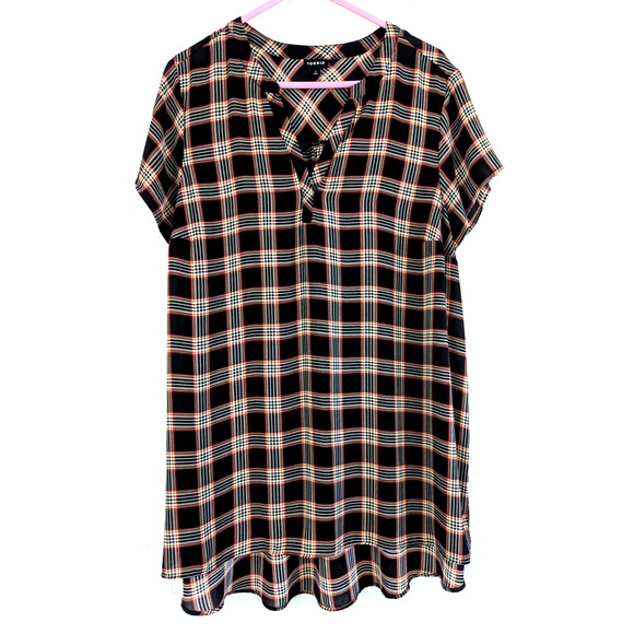 Torrid sz 2 or 2X Tunic Blouse multi color plaid print ss top 3364 - Picture 1 of 6